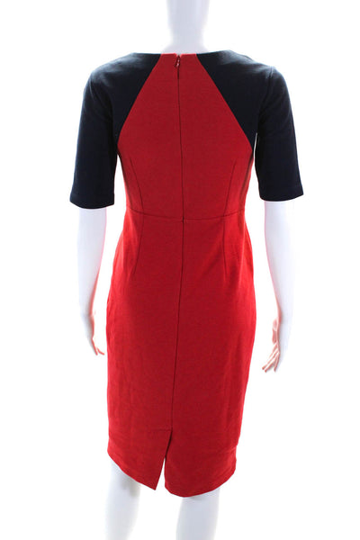 Boden Womens Short Sleeves Pencil Dress Red Navy Blue Cotton Size 2 Petite