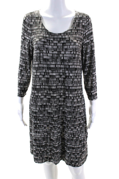 Cynthia Rowley Womens Printed Long Sleeves Dress Black White Size Medium