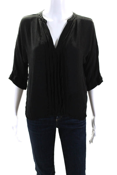 Joie Womens Silk Short Sleeves V Neck Blouse Black Size Extra Small