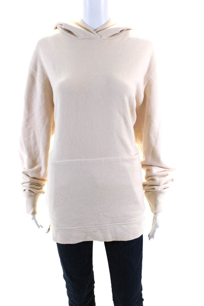 John Elliott Womens Long Sleeves Side Zipper Hoodie White Cotton Size Small