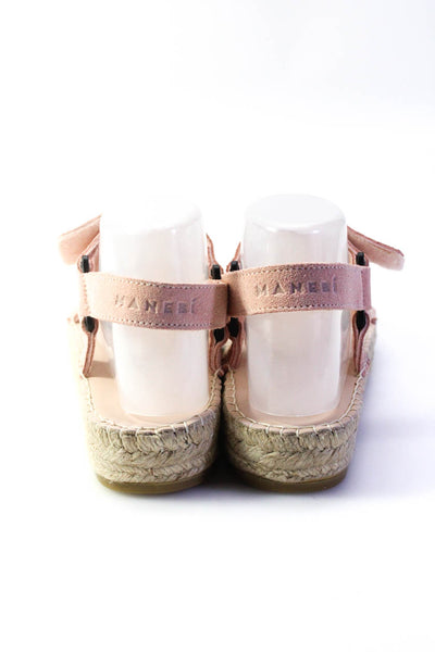 Manebi Womens Platform Ankle Strap Espadrilles Sandals Pink Suede Size 41