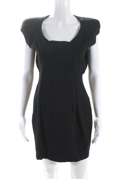 Thierry Mugler Womens Button Back Scoop Neck Sheath Dress Black Cotton IT 40