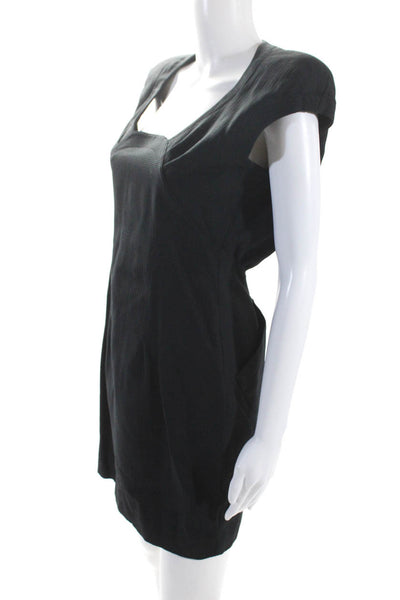 Thierry Mugler Womens Button Back Scoop Neck Sheath Dress Black Cotton IT 40