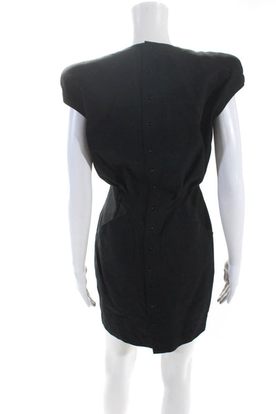 Thierry Mugler Womens Button Back Scoop Neck Sheath Dress Black Cotton IT 40