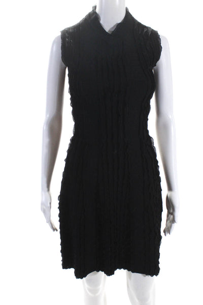 Alaia Womens Sleeveless V Neck Knit Ruffled A Line Dress Black Size FR 40