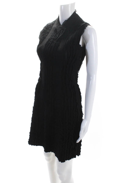 Alaia Womens Sleeveless V Neck Knit Ruffled A Line Dress Black Size FR 40