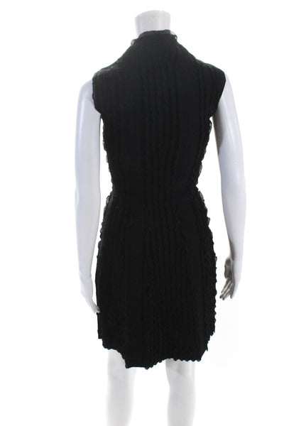 Alaia Womens Sleeveless V Neck Knit Ruffled A Line Dress Black Size FR 40