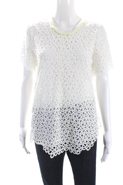 Piece D Anarchive Womens Short Sleeve Eyelet Sheer Top Blouse White Size Medium