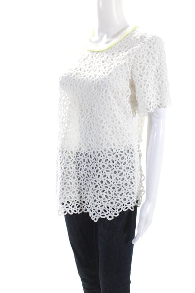 Piece D Anarchive Womens Short Sleeve Eyelet Sheer Top Blouse White Size Medium