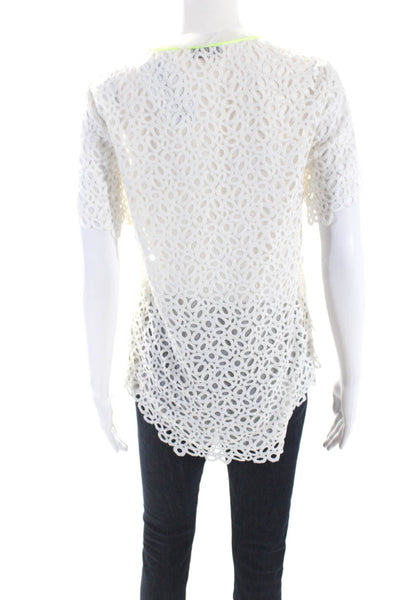 Piece D Anarchive Womens Short Sleeve Eyelet Sheer Top Blouse White Size Medium