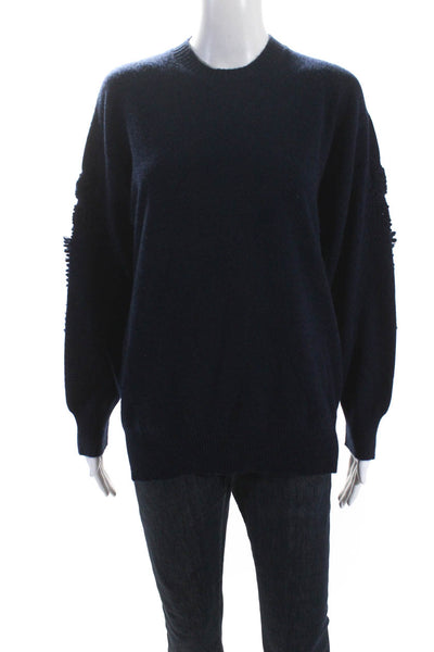 Barrie Womens Pullover Long Sleeve Oversized Cashmere Sweater Navy Blue Small