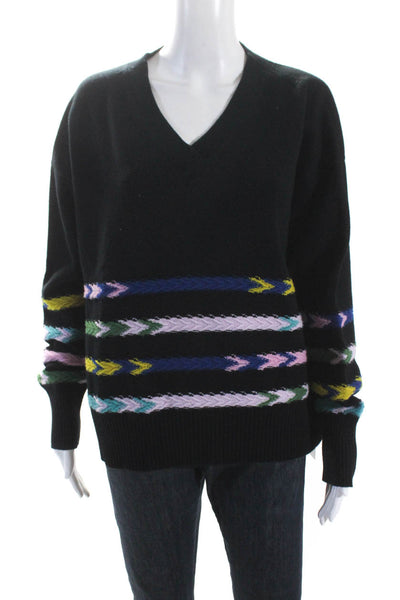 Barrie Womens Oversized V Neck Striped Cashmere Sweater Black Multi Size Small