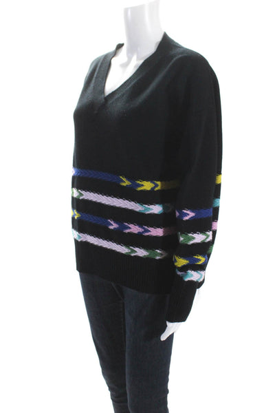 Barrie Womens Oversized V Neck Striped Cashmere Sweater Black Multi Size Small