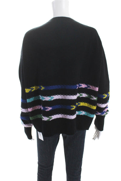 Barrie Womens Oversized V Neck Striped Cashmere Sweater Black Multi Size Small