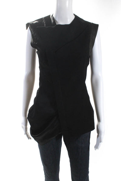 Todd Lynn Womens Sleeveless Front Zip Satin Leather Trim Top Black Cotton IT 42