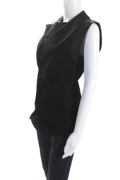 Todd Lynn Womens Sleeveless Front Zip Satin Leather Trim Top Black Cotton IT 42