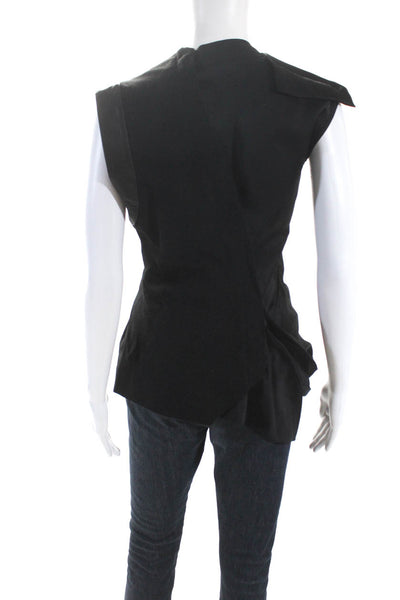 Todd Lynn Womens Sleeveless Front Zip Satin Leather Trim Top Black Cotton IT 42