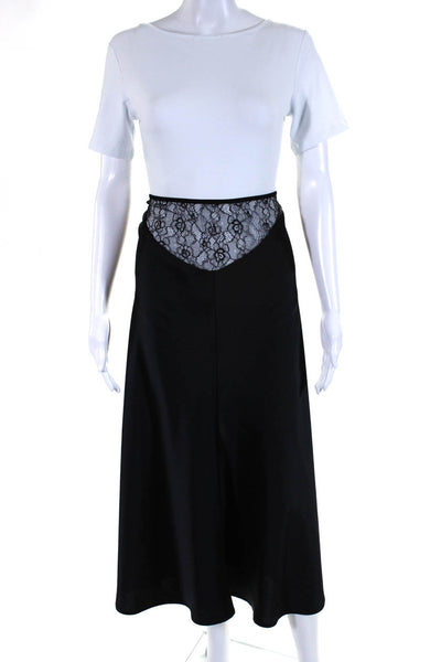 Musier Womens Satin Lace Trim Back Zip Unlined Straight Long Skirt Black Size 40