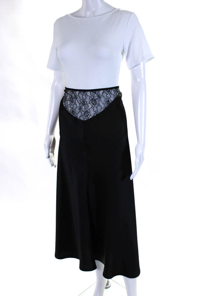 Musier Womens Satin Lace Trim Back Zip Unlined Straight Long Skirt Black Size 40