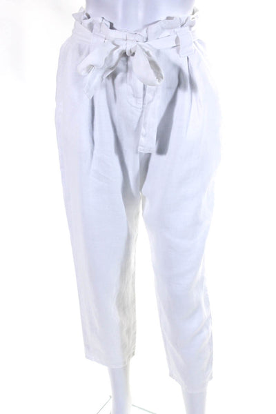 L'Agence Womens Linen Paperbag Waist Straight Leg Trousers Pants White Size 26