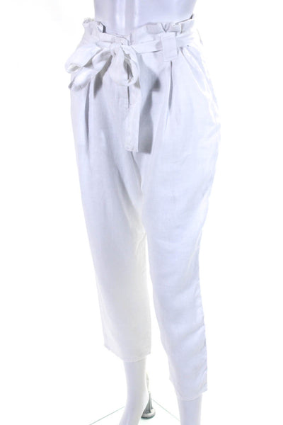 L'Agence Womens Linen Paperbag Waist Straight Leg Trousers Pants White Size 26