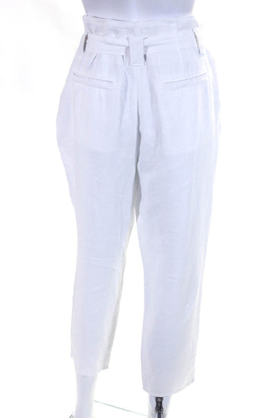 L'Agence Womens Linen Paperbag Waist Straight Leg Trousers Pants White Size 26