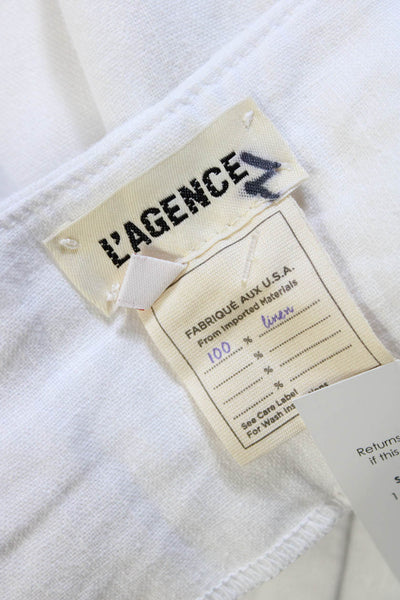 L'Agence Womens Linen Paperbag Waist Straight Leg Trousers Pants White Size 26