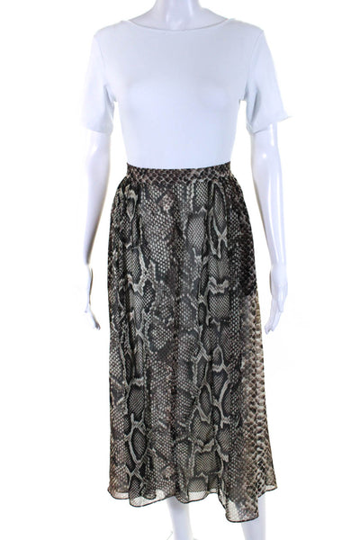 Elie Saab Womens Snakeskin Print A Line Maxi Skirt Brown Beige Size Small