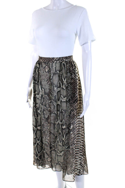 Elie Saab Womens Snakeskin Print A Line Maxi Skirt Brown Beige Size Small