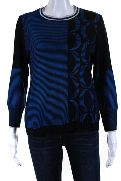 St. John Womens Striped Crew Neck Long Sleeves Sweater Blue Black Size Small