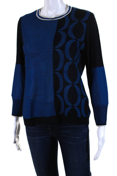 St. John Womens Striped Crew Neck Long Sleeves Sweater Blue Black Size Small