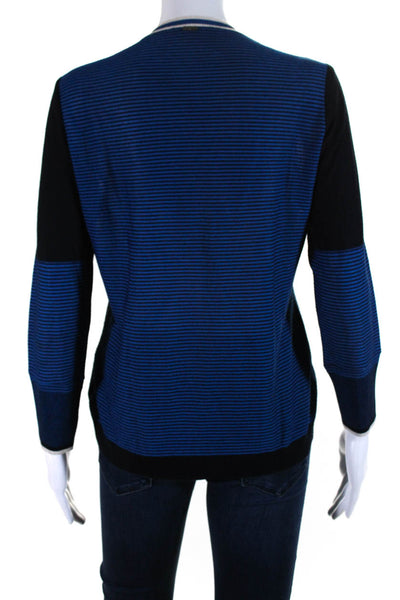 St. John Womens Striped Crew Neck Long Sleeves Sweater Blue Black Size Small