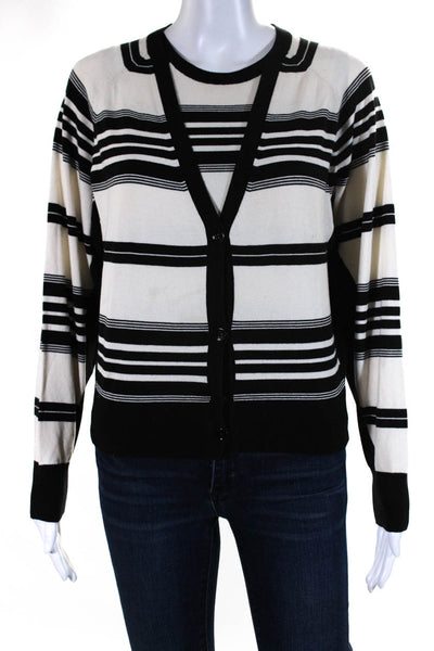 Dorothee Schumacher Womens Striped Twinset Sweater White Black Cotton Size 2