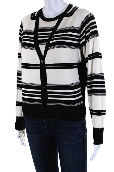 Dorothee Schumacher Womens Striped Twinset Sweater White Black Cotton Size 2