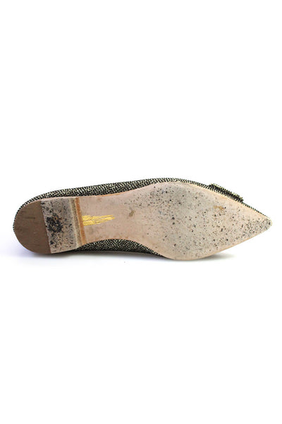 Rupert Sanderson Womens Pointed Toe Ballet Flats Gold Metallic Black Size 8