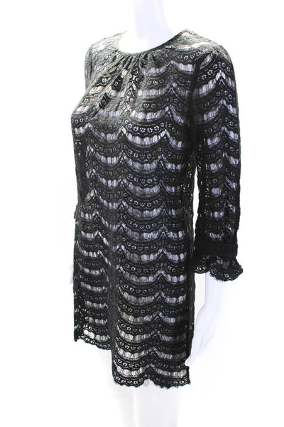 Milly Womens 3/4 Sleeve Scoop Neck Lace Cover Up Dress Black Cotton Size 4