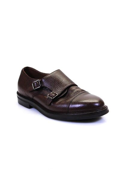 Brunello Cucinelli Mens Double Monk Strap Loafers Brown Leather Size 41 8