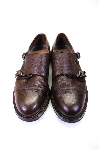 Brunello Cucinelli Mens Double Monk Strap Loafers Brown Leather Size 41 8