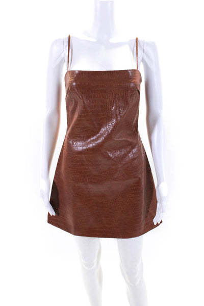 Bardot Womens Embossed Faux Leather Square Neck Sheath Dress Brown Size 8