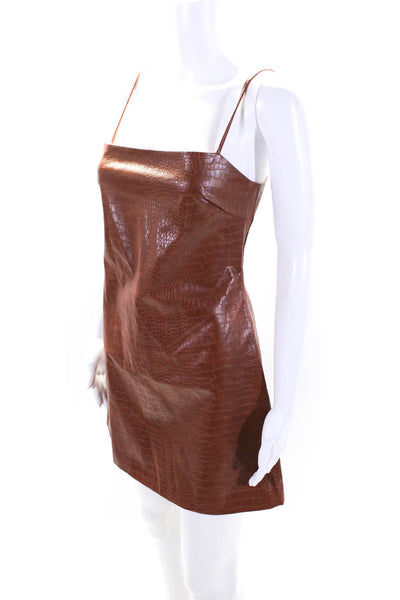 Bardot Womens Embossed Faux Leather Square Neck Sheath Dress Brown Size 8