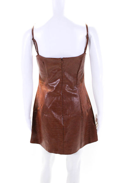 Bardot Womens Embossed Faux Leather Square Neck Sheath Dress Brown Size 8