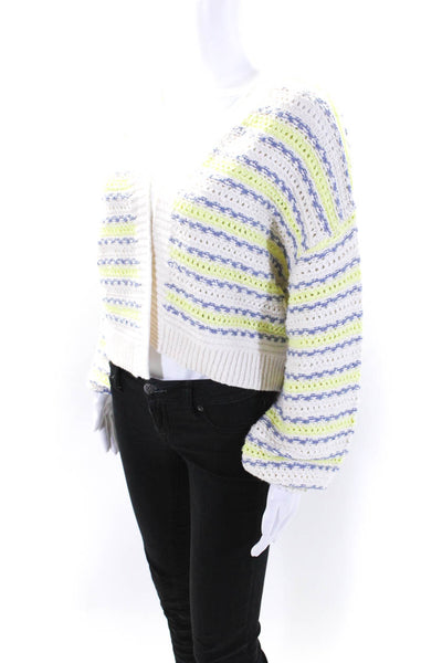 525 Womens Striped Open Front Cardigan Sweater White Blue Yellow Size Small