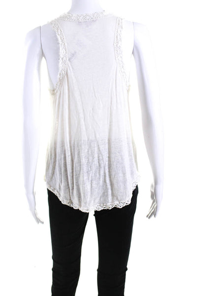 Calypso Saint Barth Womens Lace Trim Knit V Neck Tank Top White Linen Size Small