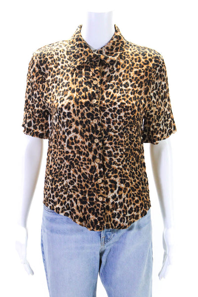 Nanushka Womens Button Front Short Sleeve Collared Leopard Shirt Brown Small