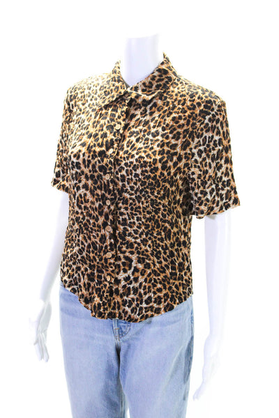 Nanushka Womens Button Front Short Sleeve Collared Leopard Shirt Brown Small