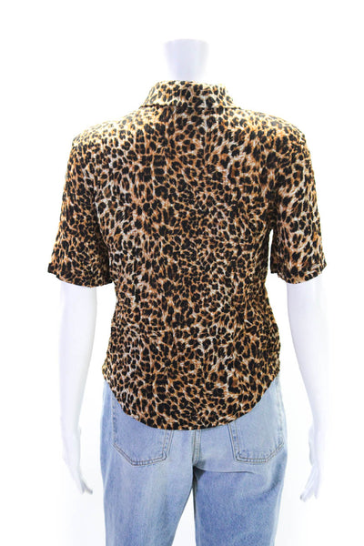 Nanushka Womens Button Front Short Sleeve Collared Leopard Shirt Brown Small