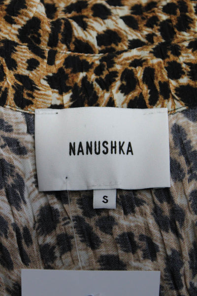 Nanushka Womens Button Front Short Sleeve Collared Leopard Shirt Brown Small