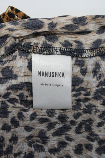 Nanushka Womens Button Front Short Sleeve Collared Leopard Shirt Brown Small