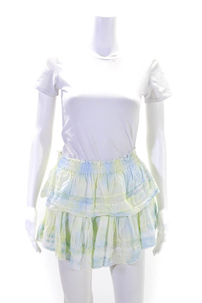 Love Shack Fancy Womens Coquette Lace Tie Dyed Tiered Skirt Yellow Blue Size XS