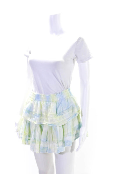 Love Shack Fancy Womens Coquette Lace Tie Dyed Tiered Skirt Yellow Blue Size XS